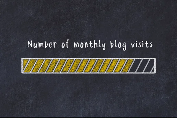 Chalk drawing of loading progress bar with inscription number of monthly blog visits — Stock Photo, Image