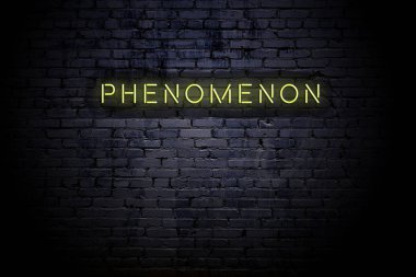 Neon yazıt fenomeni ile vurgulanmış tuğla duvar