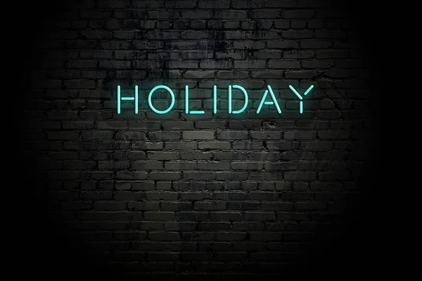 Highlighted brick wall with neon inscription holiday — Stock Photo, Image