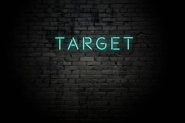 Podświetlona ściana z Neon napis Target — Zdjęcie stockowe