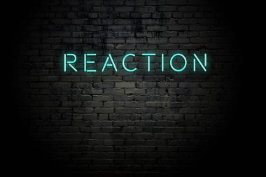 Neon yazıt reaksiyonu ile vurgulanmış tuğla duvar