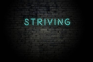 Neon yazıtlı vurgulu tuğla duvar