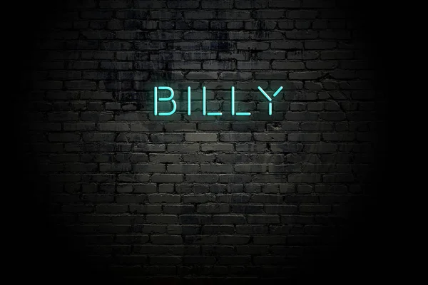 Kiemelt tégla fal neon felirattal Billy — Stock Fotó