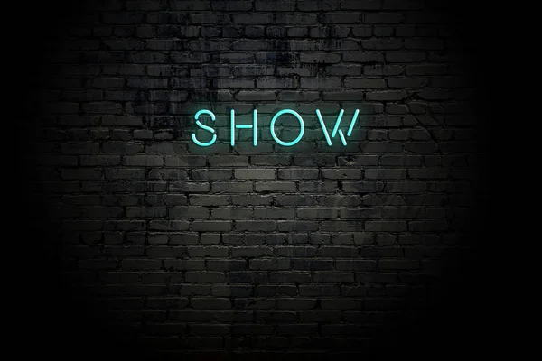 Podświetlony mur z napisem Neon show — Zdjęcie stockowe
