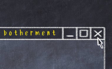 Sorunla başa çıkma kavramı. Resim yazısı rahatsızlığı ile kapanış programı penceresinin tebeşir çizimi