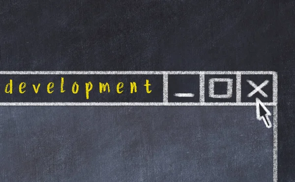 Sorunla başa çıkma kavramı. Resim yazısı geliştirme ile kapanış programı penceresinin tebeşir çizimi