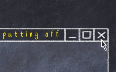 Sorunla başa çıkma kavramı. Resim yazısı kapalı koyarak program penceresinin kapatılmasının tebeşirçizimi