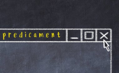 Sorunla başa çıkma kavramı. Başlık çıkmazı ile kapanış programı penceresinin tebeşir çizimi