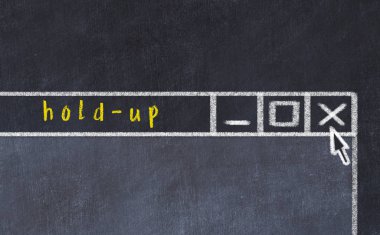 Sorunla başa çıkma kavramı. Resim yazısı tutma ile kapanış programı penceresinin tebeşir çizimi