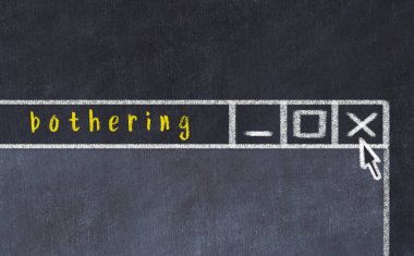 Sorunla başa çıkma kavramı. Başlık rahatsız ile kapanış programı penceresinin tebeşir çizimi