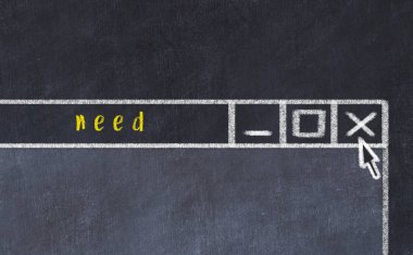 Sorunla başa çıkma kavramı. Resim yazısı gereksinimi ile kapanış programı penceresinin tebeşir çizimi