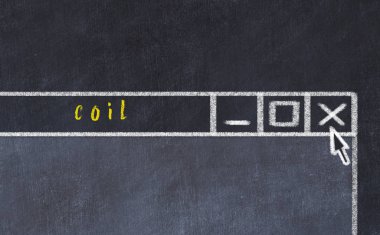 Sorunla başa çıkma kavramı. Resim yazısı bobini ile kapanış programı penceresinin tebeşir çizimi