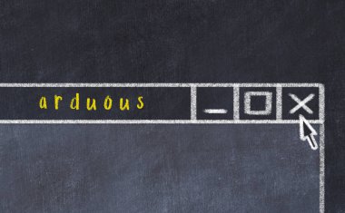 Sorunla başa çıkma kavramı. Başlık çetin ile kapanış programı penceresinin tebeşir çizimi