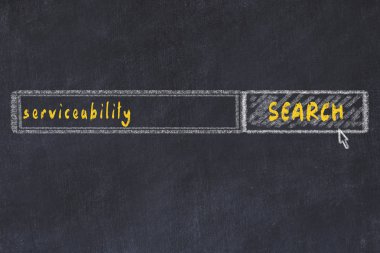 Arama tarayıcı penceresi ve yazıt hizmetinin tebeşir tahtası çizimi