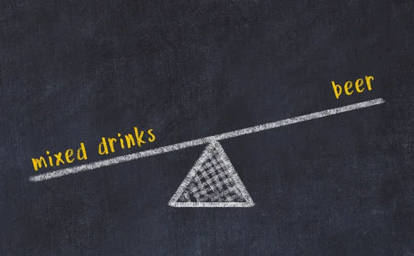 Chalk board sketch of scales. Concept of balance between beer and mixed drinks — Stockfoto