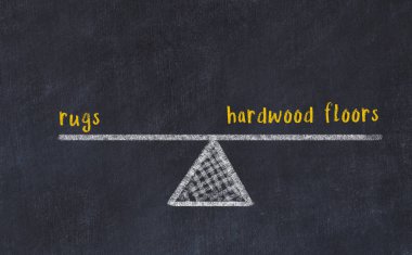 Tebeşir tahtası çizimi. Halı ve ahşap zemin arasındaki denge kavramı