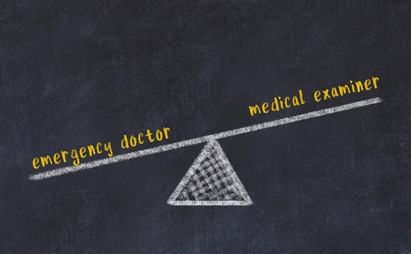 Σκίτσο πίνακα κιμωλίας των κλιμάκων. Έννοια της ισορροπίας μεταξύ ιατροδικαστή και ιατρού έκτακτης ανάγκης — Φωτογραφία Αρχείου
