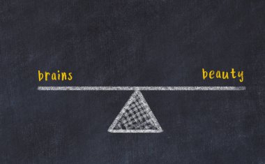 Tebeşir tahtası çizimi. Beyin ve güzellik arasındaki denge kavramı