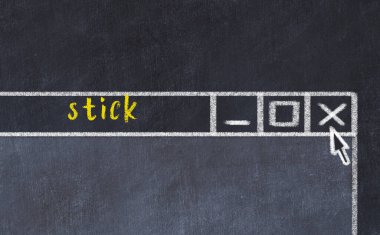 Sorunlarla başa çıkma kavramı. Tarayıcı penceresini başlık çubuğuyla kapatmanın tebeşir çizimi