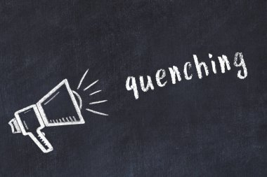 Tebeşir hoparlörü ve siyah karatahtaya yazılan yazı.