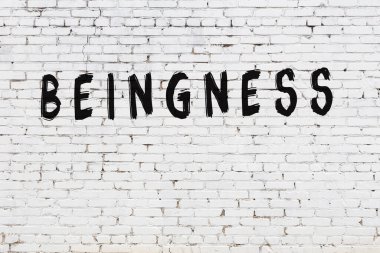 Kelimeler beyaz tuğla duvara yazıldı.