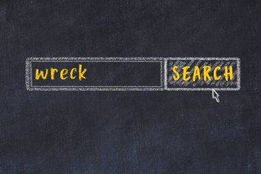 Arama motoru konsepti. Enkaz arıyorum. Basit tebeşir çizimi ve yazı