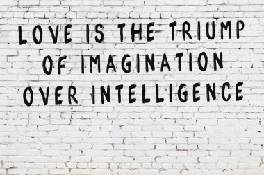 Bilgece alıntıların yazılı olduğu siyah boyanmış beyaz tuğla duvar