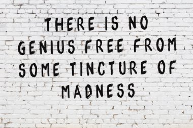 Beyaz tuğla duvara zekice alıntılar yazılı siyah bir yazı.