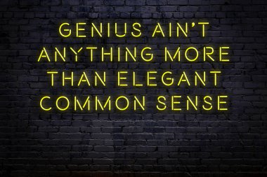 Tuğla duvardaki neon ışığın gece görüşü. Bilge Qoutation. 