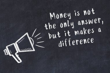 Siyah masaya hoparlör ve motivasyonel alıntının tebeşir çizimi