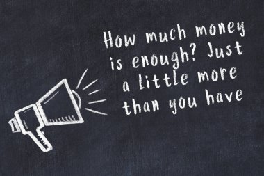 Siyah masaya hoparlör ve motivasyonel alıntının tebeşir çizimi