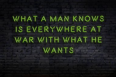 Tuğla duvardaki neon ışığın gece görüşü. Bilge Qoutation. 