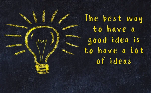 Bir ampulün tebeşir çizimi ve bilgece alıntıların yazımı