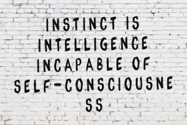 Beyaz tuğla duvar arkaplanına siyah düşünceli bir yazı.