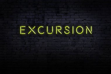 Neon işareti. Tuğla duvara karşı küçük bir gezinti. Gece görünümü
