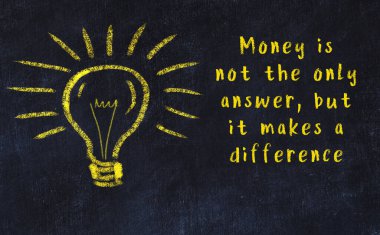 Bir ampulün tebeşir çizimi ve bilgece alıntıların yazımı