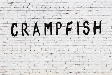 Üzerinde siyah boya yazılı krampon balığı olan beyaz duvar.