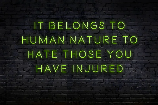 Tuğla duvardaki neon ışığın gece görüşü. Bilge Qoutation. 