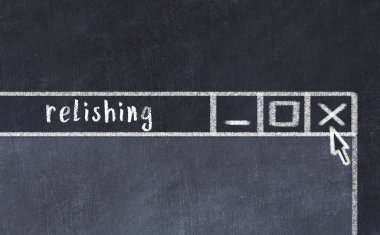 Sorunlarla başa çıkma kavramı. Tarayıcı penceresini başlık zevkiyle kapatmanın tebeşir çizimi