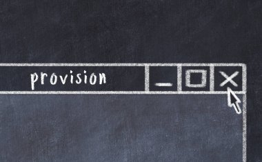 Sorunlarla başa çıkma kavramı. Tarayıcı penceresini başlık sağlamasıyla kapatan tebeşir çizimi