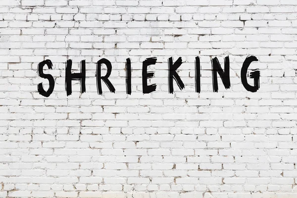 Inscrição gritando pintado na parede de tijolo branco — Fotografia de Stock