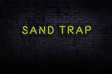 Neon işareti. Tuğla duvara karşı kelime tuzağı. Gece görünümü
