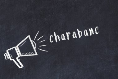 Siyah karatahtaya tebeşir hoparlörü ve yazıtlar.