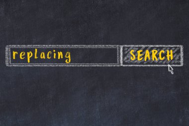 Arama motorunun tebeşir çizimi ve siyah karatahta yazıtları