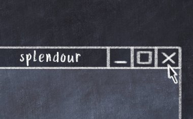 Sorunlarla başa çıkma kavramı. Tarayıcı penceresini başlık ihtişamıyla kapatan tebeşir çizimi