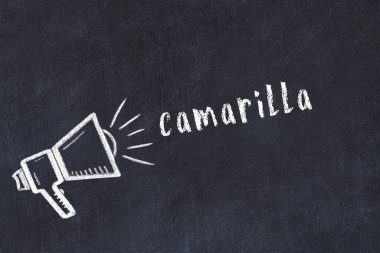 Tebeşir hoparlörü ve siyah karatahtaya yazılan Camarilla.