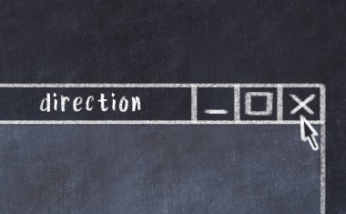 Sorunlarla başa çıkma kavramı. Tarayıcı penceresini başlık yönüyle kapatan tebeşir çizimi