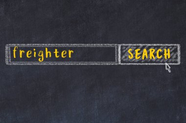 Arama motoru konsepti. Yük gemisini arıyorum. Basit tebeşir çizimi ve yazı