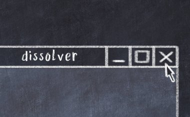 Sorunlarla başa çıkma kavramı. Tarayıcı penceresini başlık çözücüyle kapatmanın tebeşir çizimi