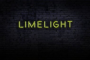 Tuğla duvardaki ışıklı neon ışığın gece görüşü.